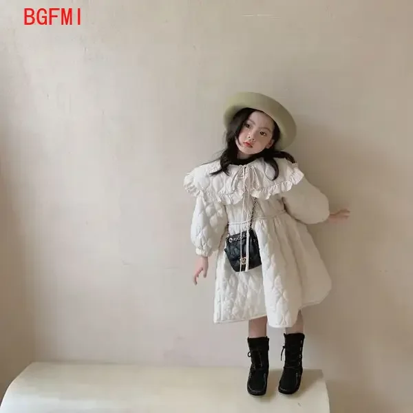Teen Winter Girl Thick Dress A-line Knee Length Turn-down Collar Baby Girls Warm Clothes Solid Comfortable Sweet Fashion Robe