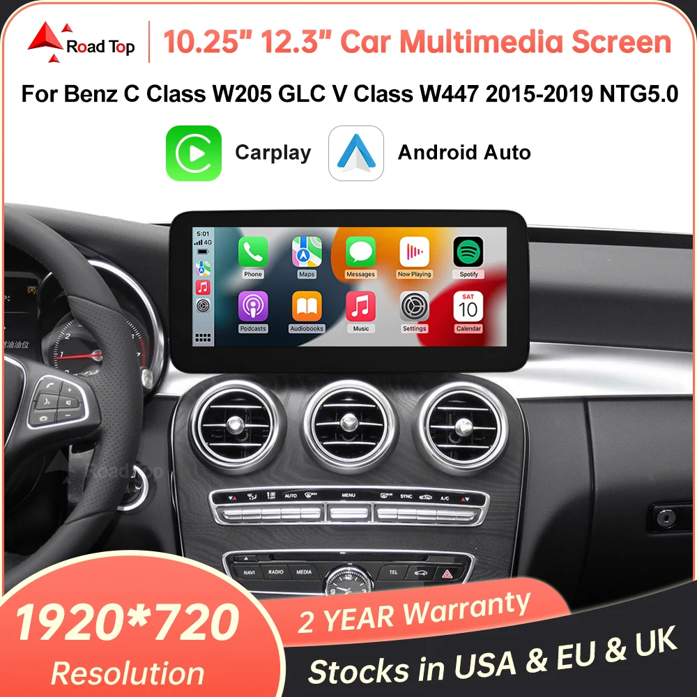 1920*720 Linux Multimedia Screen Wireless CarPlay Android Auto for Mercedes-Benz C Class W205 GLC V Class W447 2015-2018 NTG5.0