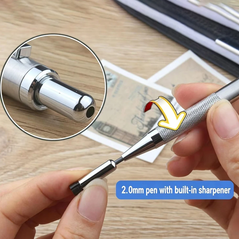 High quality 0.5/1.3/2.0 drawing engineering activity pencil, metal marker pen in black, drawing automatic pencil set stationery