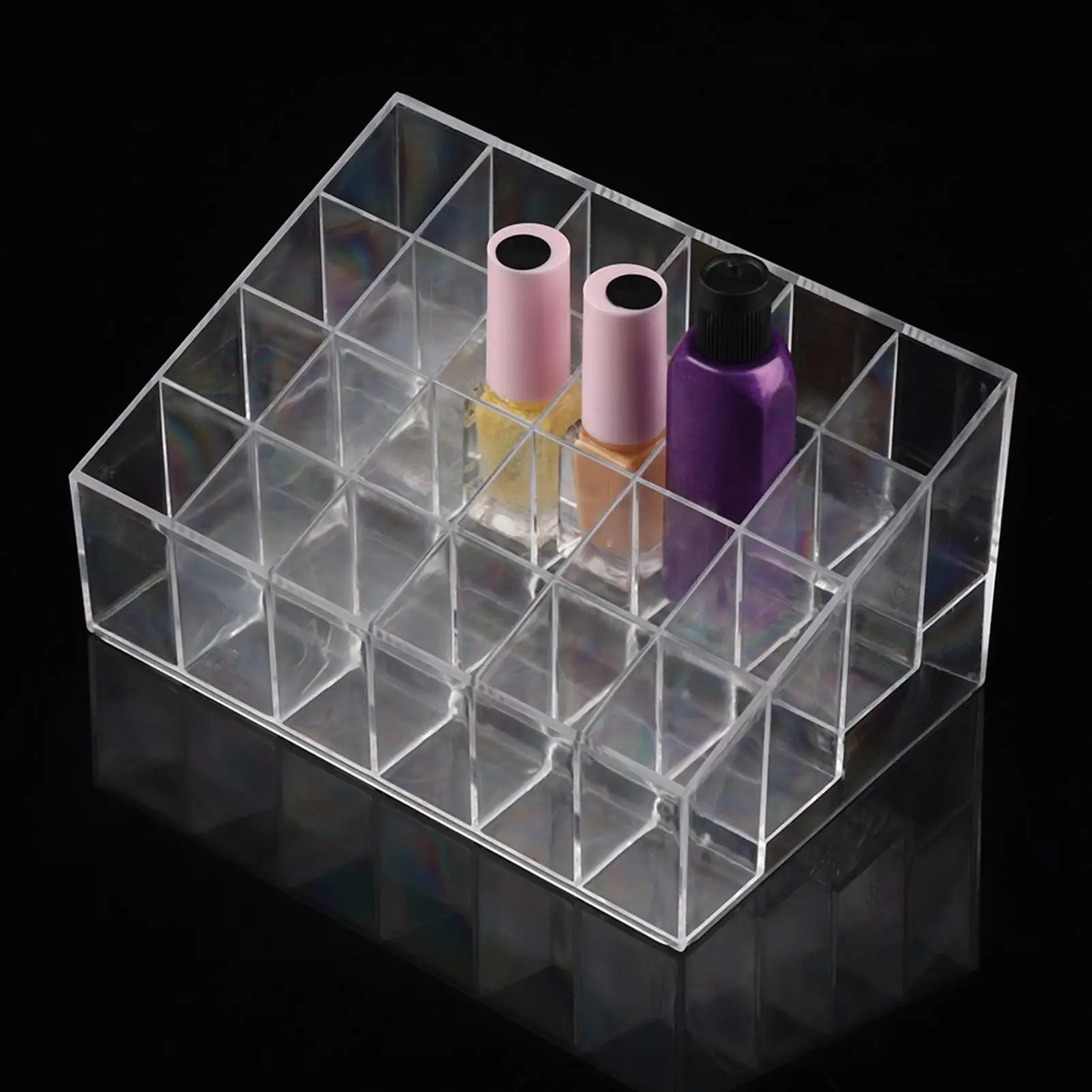 Caja de almacenamiento de maquillaje acrílico, organizador de 24 rejillas, soporte de exhibición para lápiz labial y joyería