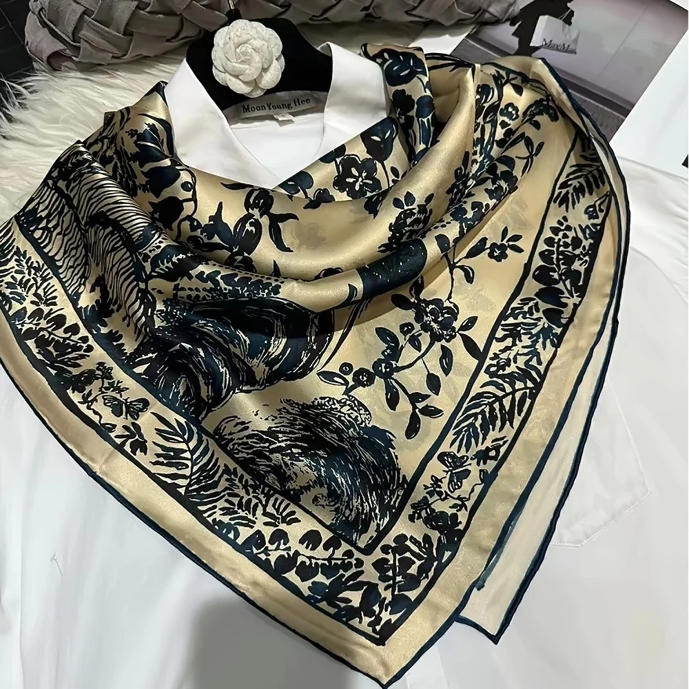 BYSIFA|Ink Blue Silk Scarf Hijab Shawl Women Fashion Accessory Head Neck Scarves Fall Winter Brand Square Scarves Wraps 86*86cm