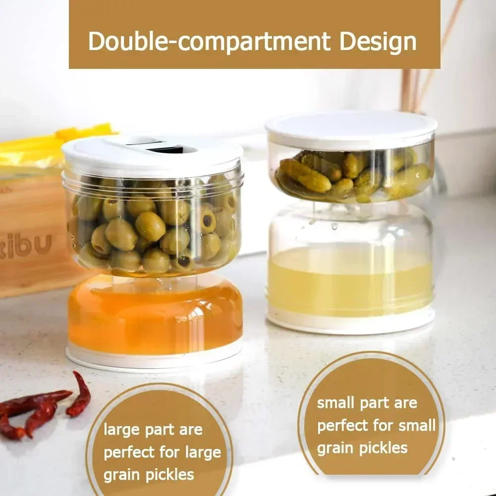 Sealed Jar for Pickle Home Wet and Dry Separation Pickle Jar with Flip Container and Strainer Hourglass Design Olives Container image 3