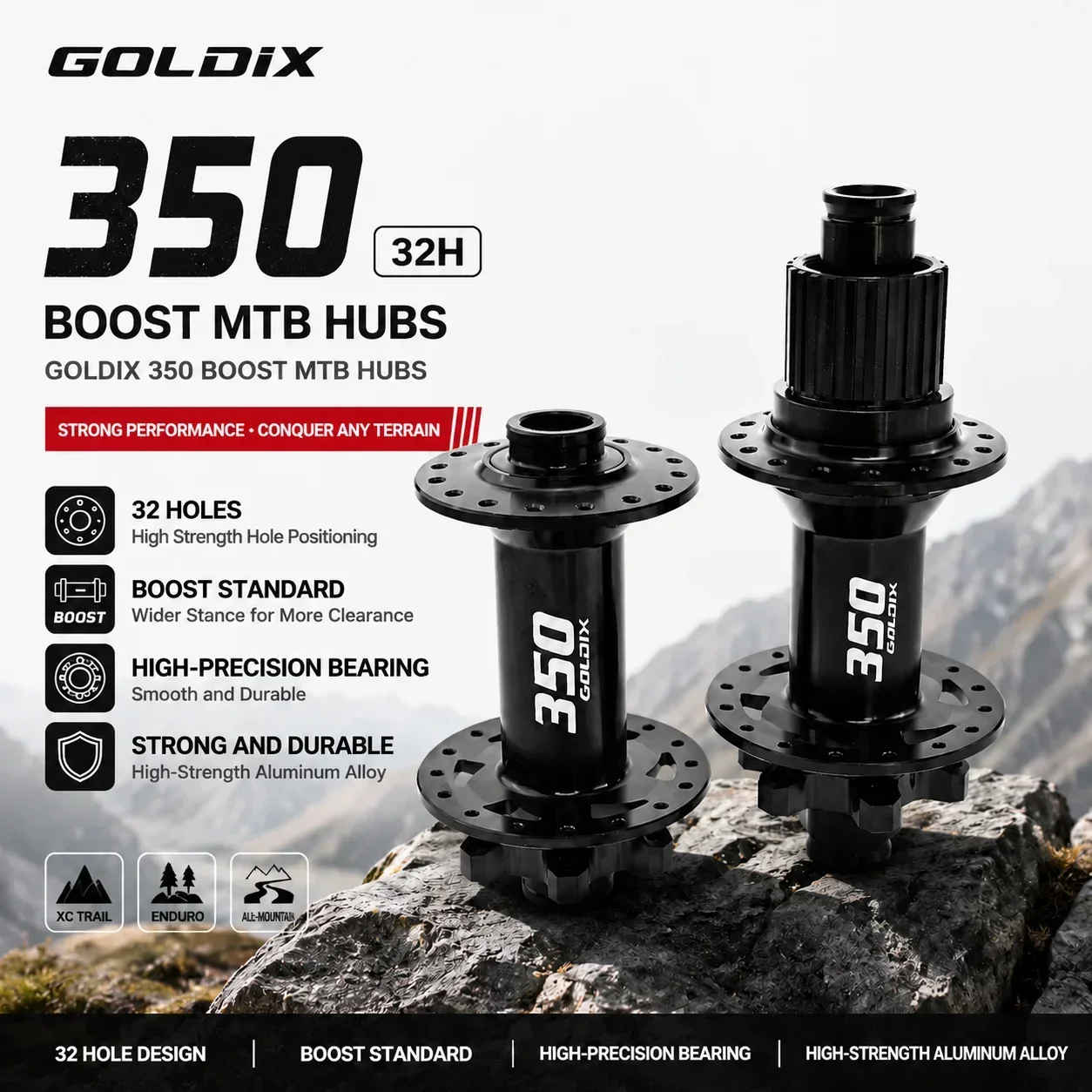 

GOLDIX M350 32H Bicycle Hub Sealed Bearing 6-bolt Disc Brake J-Bend 32 Holes 36T Ratchet BOOST Bicycle Hub for Shimano SRAM