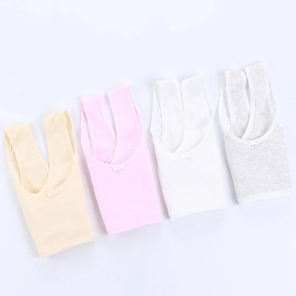 Girls Solid Color Fixed Shoulder Strap Cotton Developmental Bra Double Layer Cotton Lightweight Breathable Girls Underwear