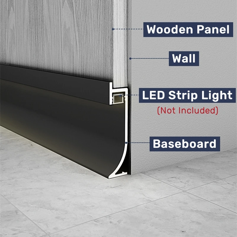 H40/65mm Embedded Hidden LED Skirting Line Aluminum Profile Backlight Wall Border Baseboard Floor Corner Bar Strip Light Fixture