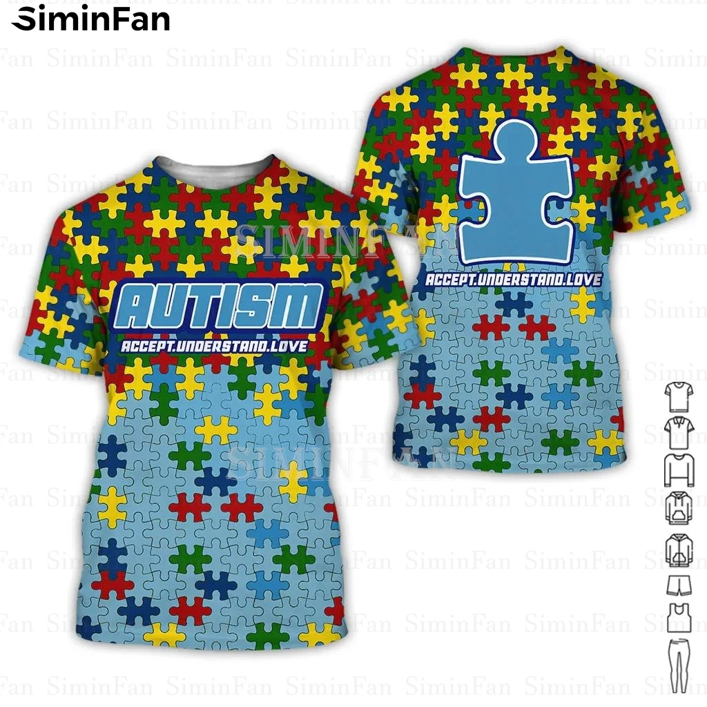 AUTISM Accept Understand Love 3D Printed Mens Colorful T-Shirts Summer Tee Top Male Casual Shirt Unisex Female Streetwear T1