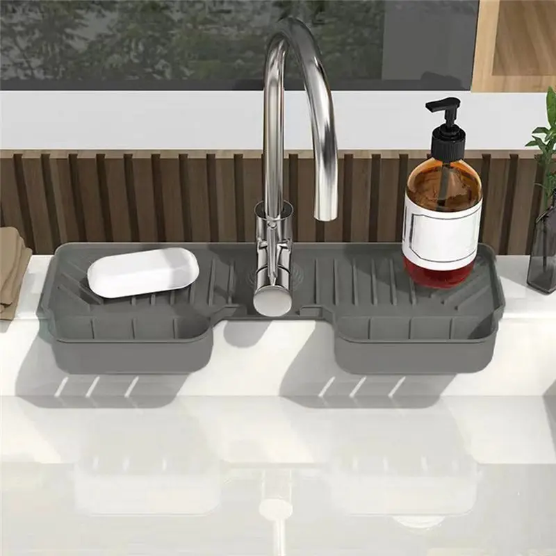AT19-Kitchen Faucet Absorbent Mat Sink Splash Guard Silicone Drainage Drying Pad Countertop Protection Tray