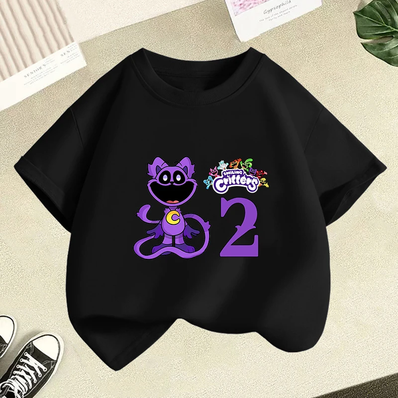 Smilings Critters Kid T-Shirts Birthday Number 1-10 Cartoon Catnap Child Casual Clothes Black Kawaii Boy Girl Short Sleeve Tops