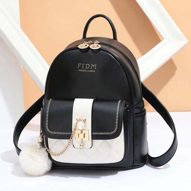 Backpack Purse for Women, Zipper Backpack with Pompom Decorate and Inner Porcket, Faux Leather Daypack