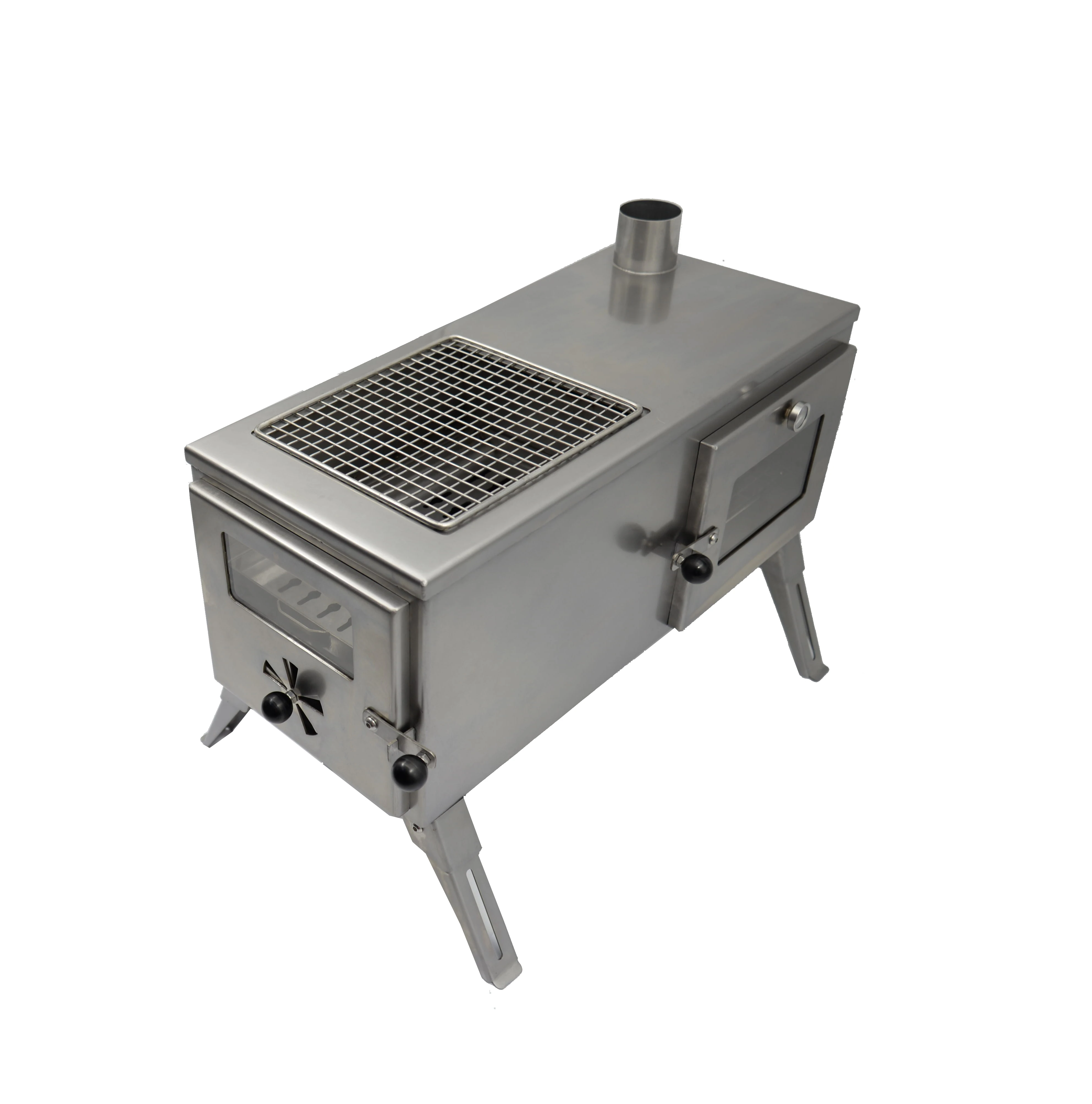 Newest portable wood cooking stove stainless steel camping stove with oven for hiking fishing