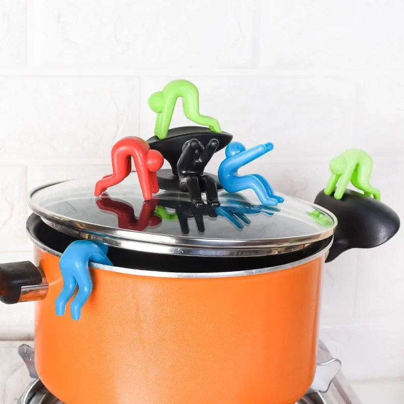 2pc Creative Small Man Anti-overflow Pot Rack Silicone Multi-functional Phone Bracket Universial Home Kit Kitchen Cooking Tool