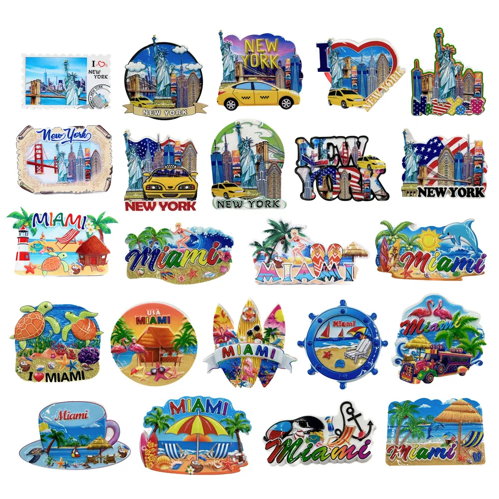 Imanes 3D para Refrigerador de Norteamérica, Estados Unidos, Miami, Nueva York, Recuerdo Turístico, Colección de Adhesivos Magnéticos para Refrigerador, Regalo