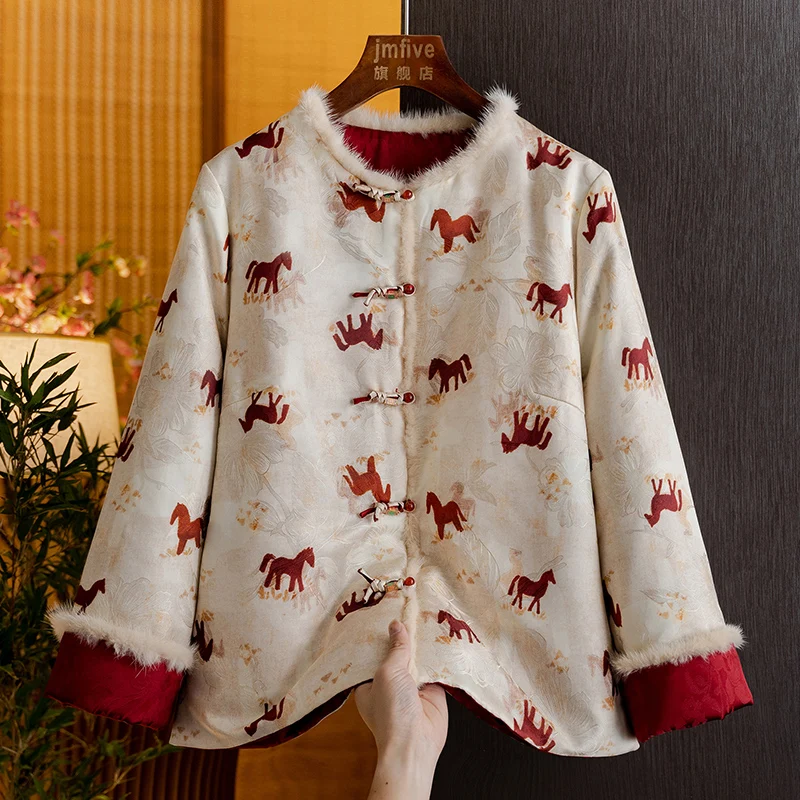 Fuma New Chinese Style Cotton Jacket with Real Mink Fur Collar Double-Sided Coat for Women 2025 Winter New Silk Cotton Jacket Winter