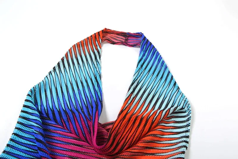 Mulheres sexy gradiente listrado magro halter macacões profundo decote em v sem mangas sem costas magro casual macacão streetwear