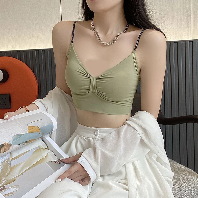 2024 Summer Simple Sling Camisoles Women Crop Top Lady Bralette Tops Strap Skinny Camisole Base Vest Tops