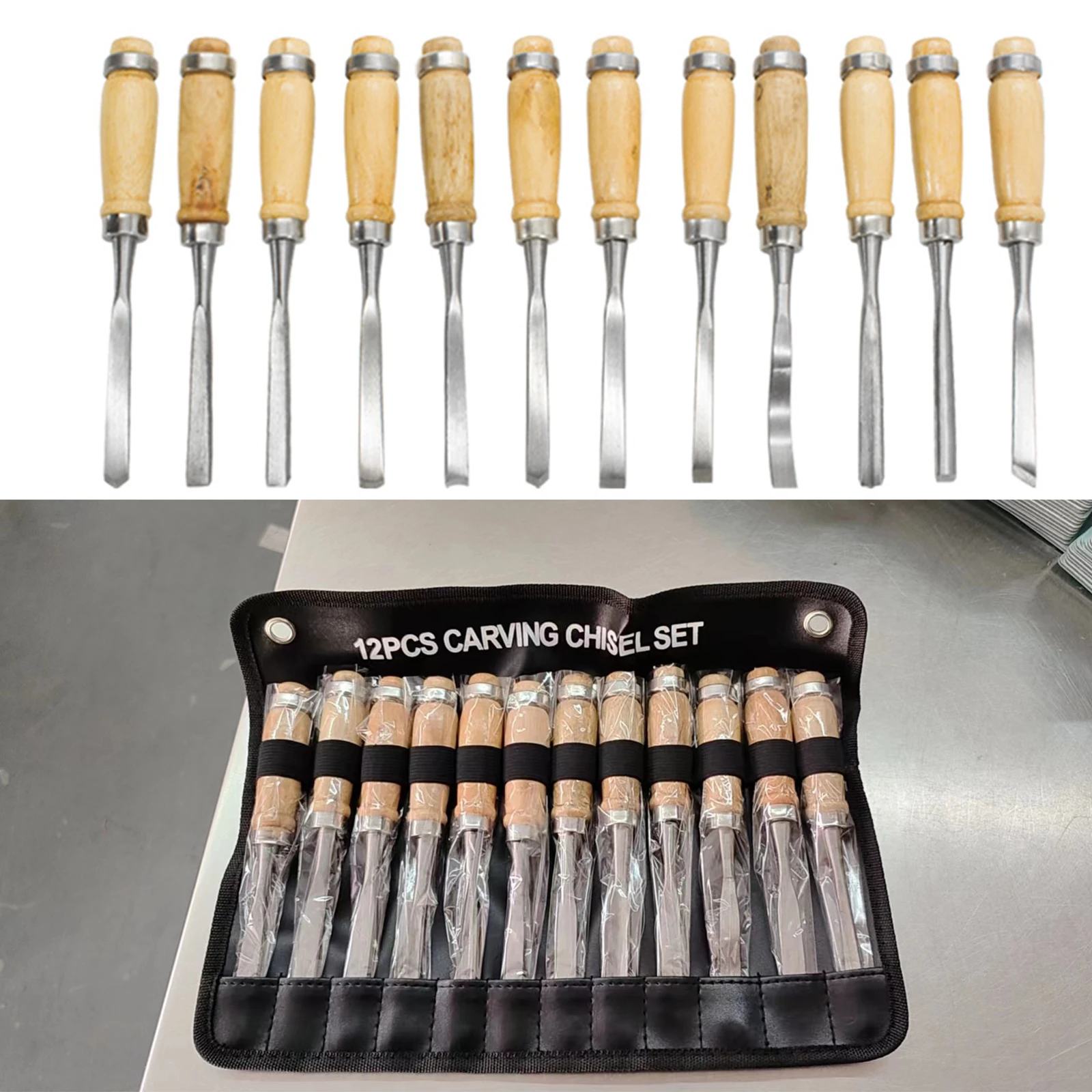 

12 Pcs/bag Carving Chisel Sharp Woodworking Tools Carrying Case Manual Wood Carving Hand Tools Set For Carpenters