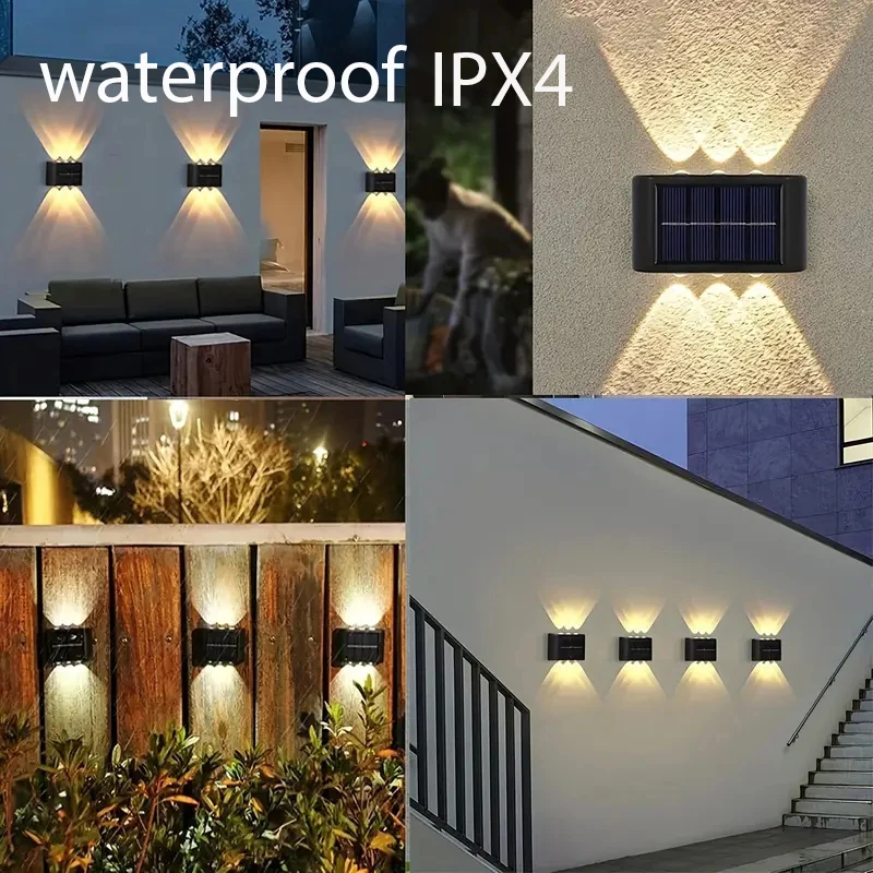 1 Solar Wall Lamp, Outdoor Decoration Garden Wall Lamp, 6-Led Upper Downlight Decoration Outdoor Wall Lamp, for Garden, Courtyard, Door and Terrace Warm Light