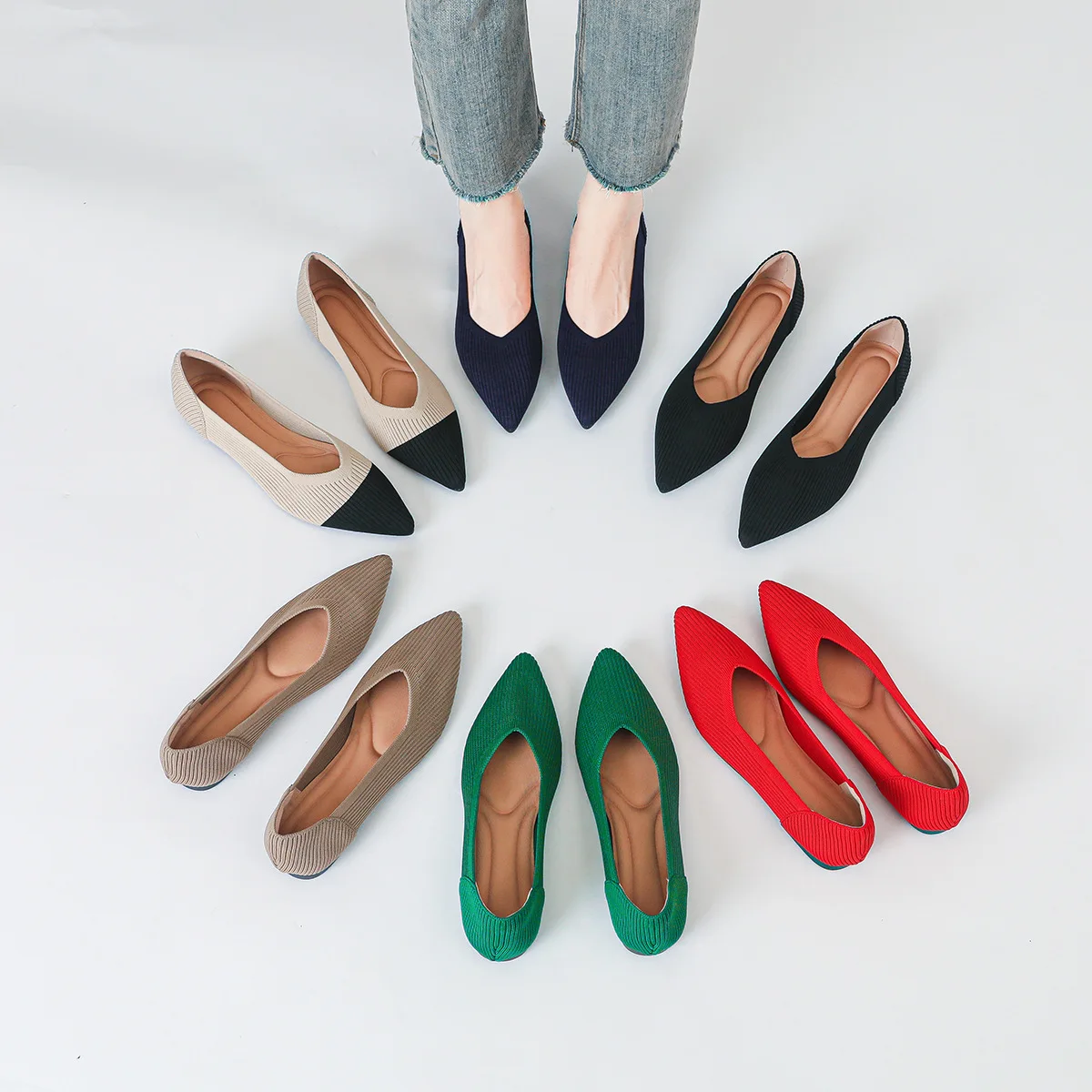 أحذية نسائية مسطحة بلون سادة كاجوال موضة قابلة للتنفس نعل مطاطي غير قابل للانزلاق أحذية مريحة للنساء الحوامل 2026