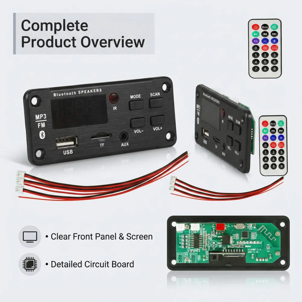 50W Amplifier Bluetooth MP3 WMA WAV Decoder Board 12V Handsfree Call USB TF FM Car Audio Music Player Speaker Volume Control view 6