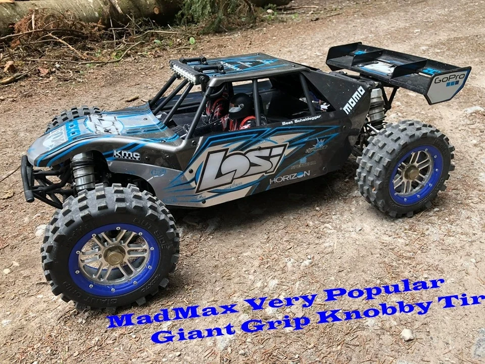 

MADMAX features exclusive Belted GiantGrip Tires, LOSI 5T, DBXL2.0, runs on 12S, anti-sway.