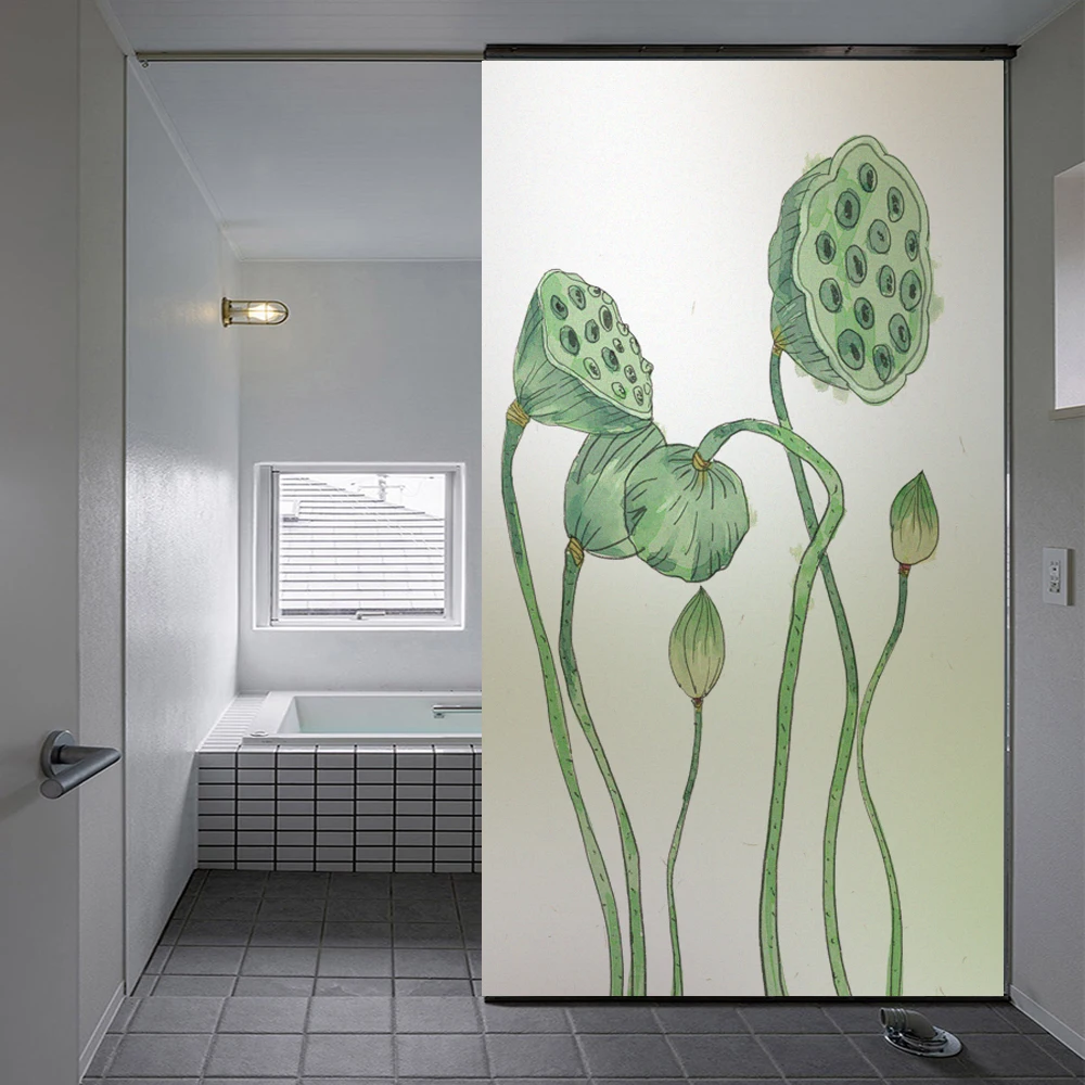 Window Privacy Film UV Blocking Heat Control Window Covering Static Cling Lotus  Seedpod Pattern Window Sticker for Decoration