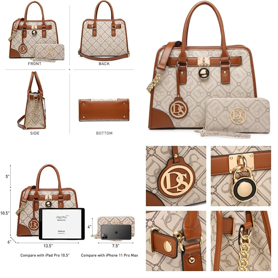 Dasein Sacs à main pour femmes, sac à bandoulière, sac hobo, sac de travail, ensemble de 2 pièces