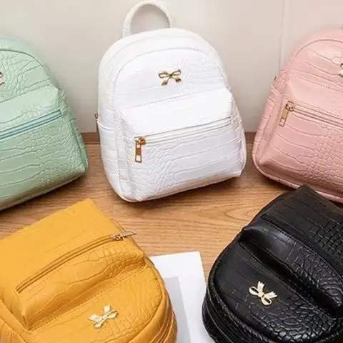 

New Small Backpack Fashion Solid Color Zipper Women Shoulder Bag Large Capacity PU Leather Travel Rucksack