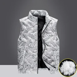 Autumn Winter Men's Turtleneck Solid Feather Printing Zipper Pocket Sleeveless Vest Cardigan Coats Loose Fashion Casual Tops