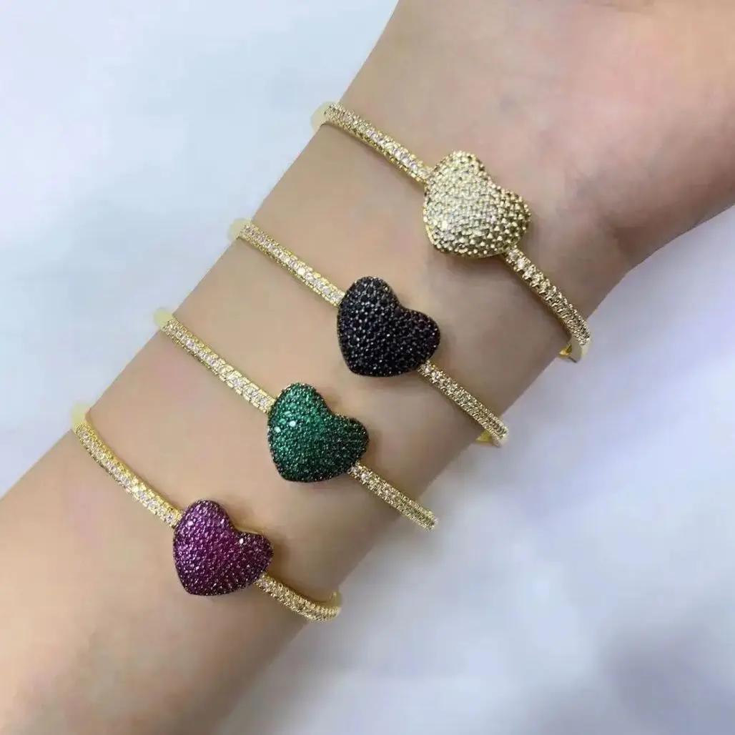 

4Pcs Full Zircon Women Bracelets on Hand Exquisite Elegant Multi color Heart Design Bangle Birthday Party Wedding Gift