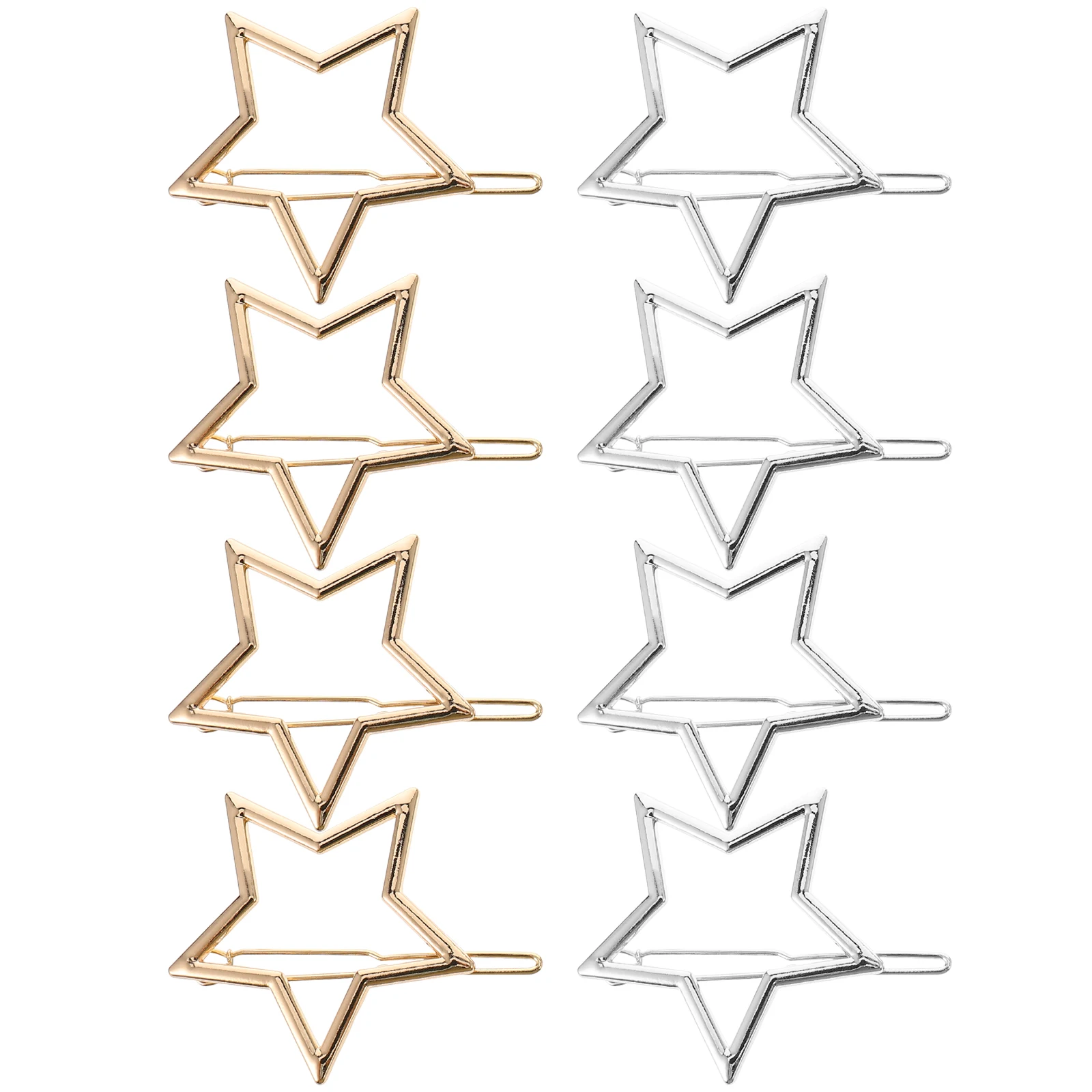 8 قطع من مشابك الشعر على شكل نجمة، مشابك خماسية مصنوعة من خليط معدني، تصميم مجوف، حافة ناعمة، ملحقات دبوس شعر مستقيم مجعد