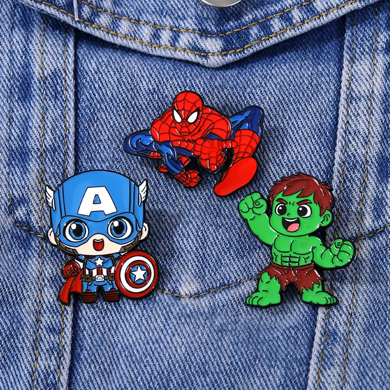 Marvel Avengers 3pcs/Set Enamel Lapel Pins Superhero Captain America Hulk Spiderman Cartoon Brooches Anime Badges for Backpack