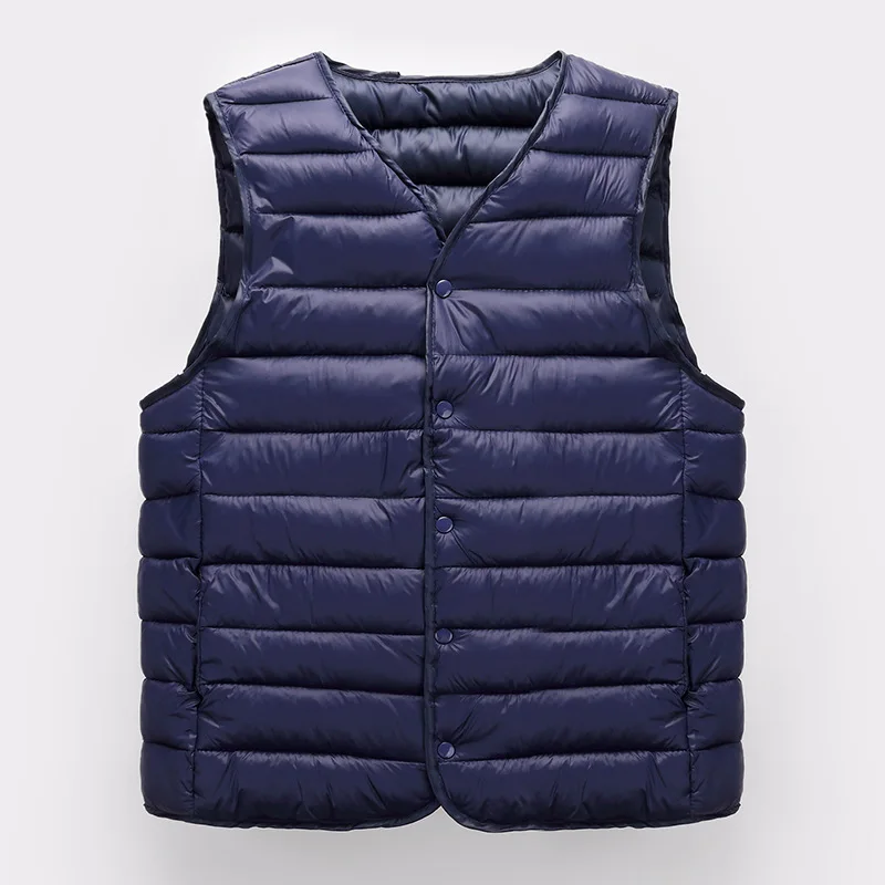 5Xl Basic Style White Down Vest Men Ultra Light Down Vest Portable V-Neck Sleeveless Coat Man Winter Warm Liner Black Green