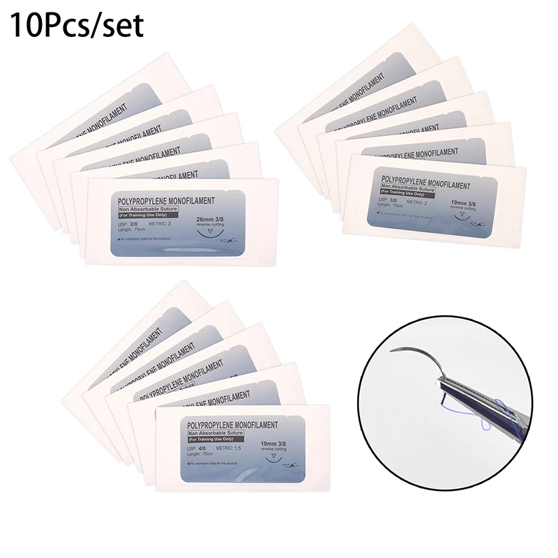 NEW 10Pcs Polyester Polypropylene Monofilament Medical Thread Needle Surgical Suture Training Thread Suture Practice Kit