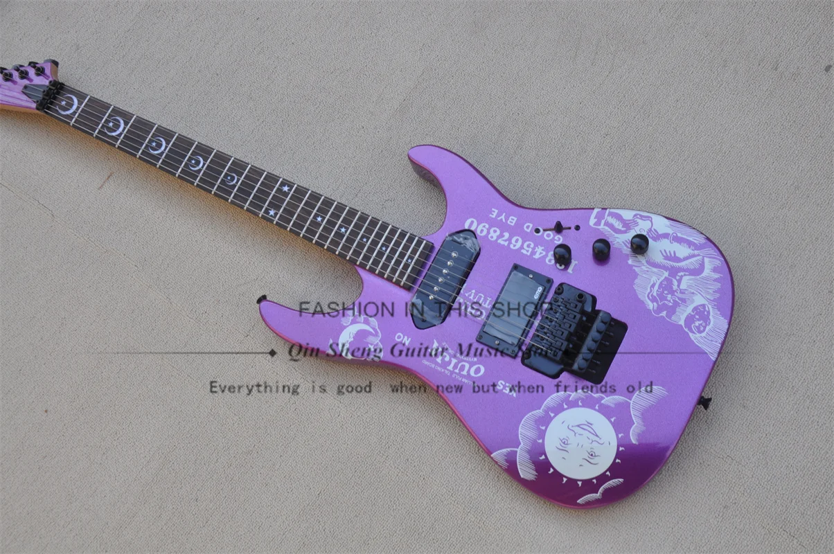 

Metal Purple Electric Guitar OUI Guitar Tremolo Bridge P90 Pickups Moon Star Inlay Maple Neck Set In Basswood Body