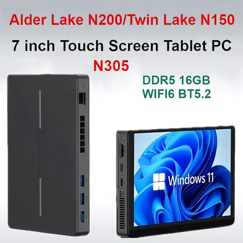 SZBOX 7 Inch Touch Screen Tablet Intel N100/N150/N200/N305 Mini PC Windows 11 Pro DDR5 SSD WiFi6 TB 5.2 Desktop Pocket PC