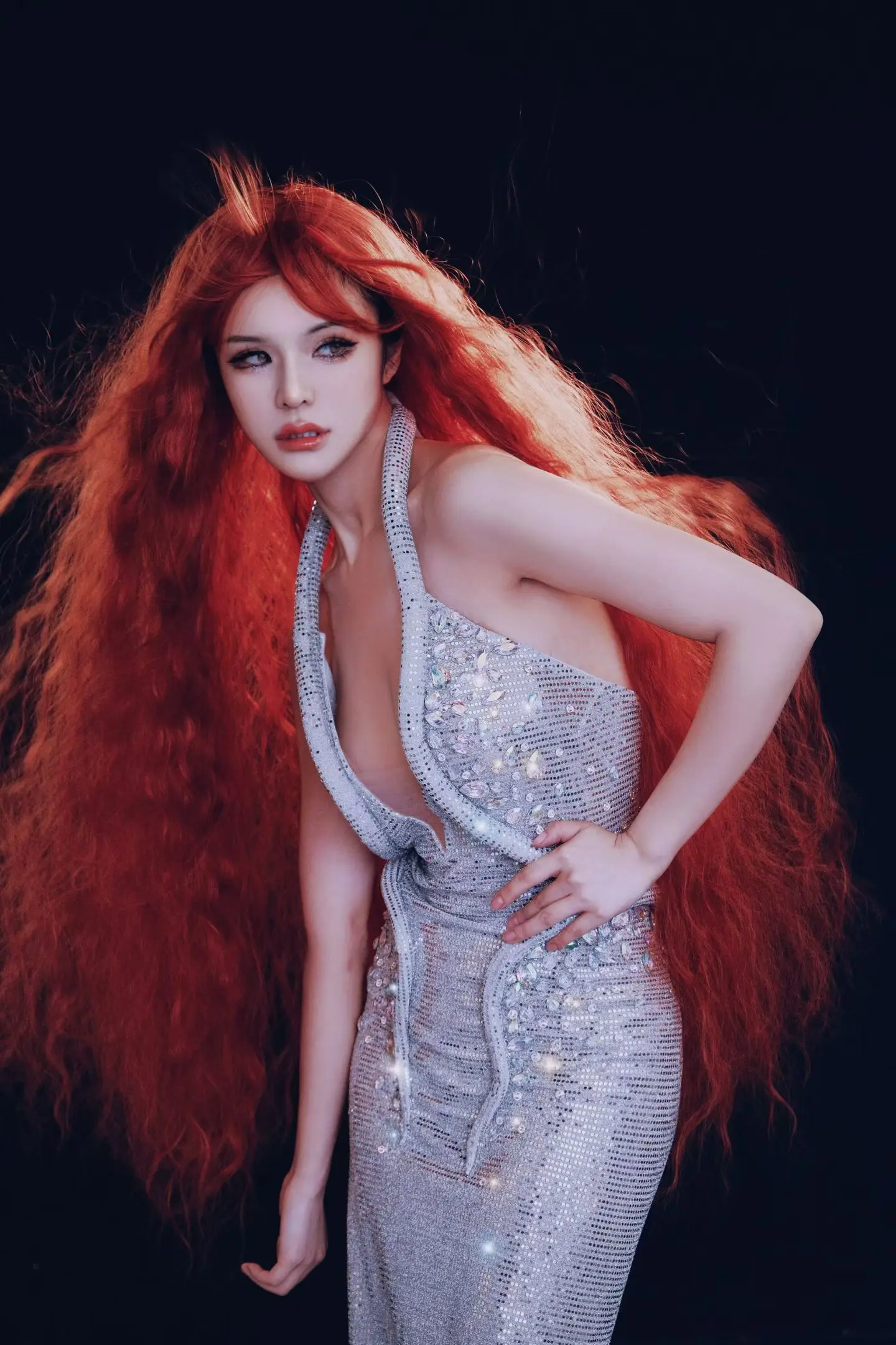 Yaonao Luxury Women Full Diamond Dress Sexy V-neck Crystal Diamond Hanging Neck Dress Prom Gowns Birthday Cocktail Dinner Dress