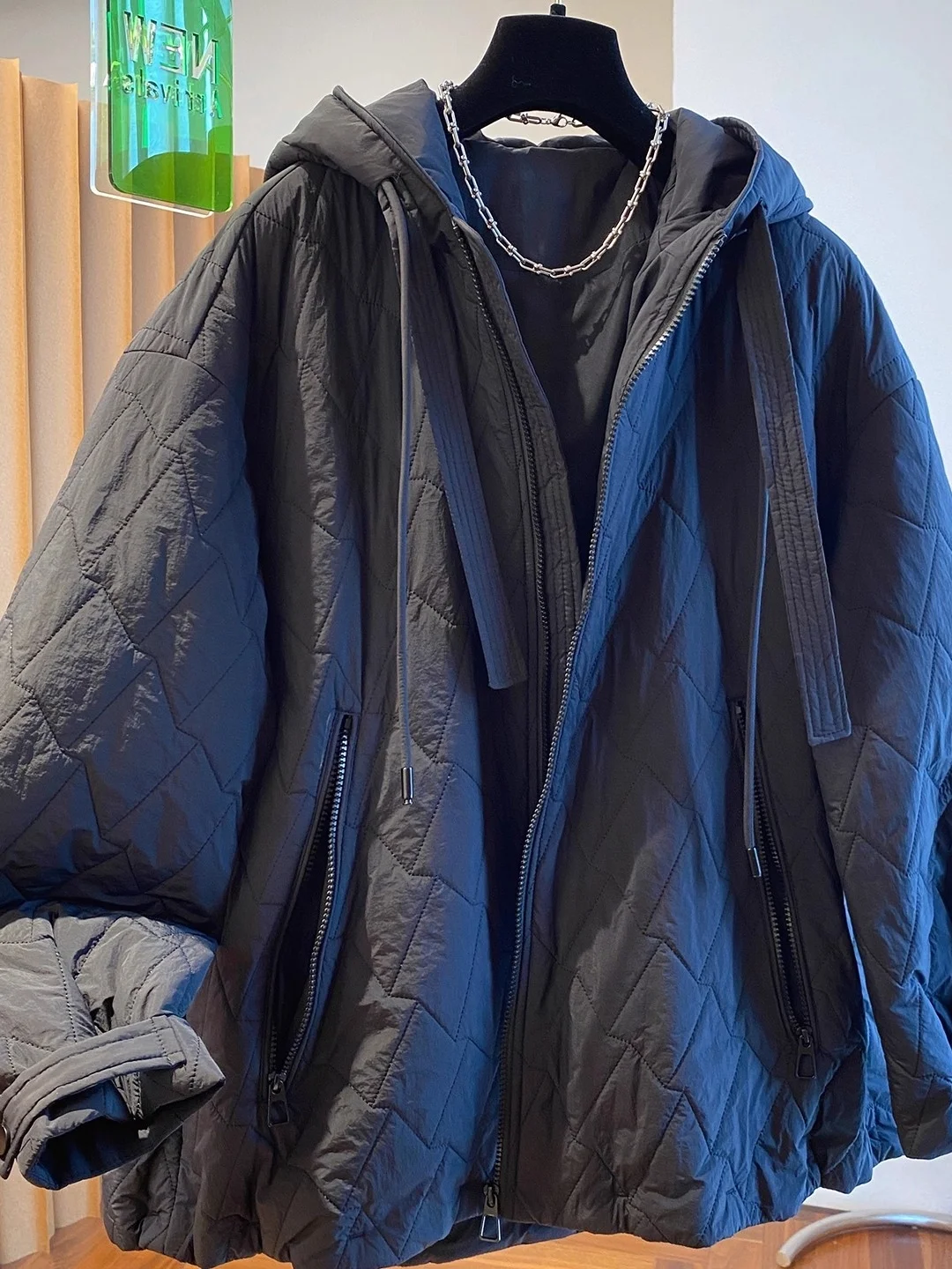 Premium Rhombus Hooded Cotton Jaet Autumn Winter New Sle plus Size Loose Casual Warm Open Cardigan Sandwich Cotton Outerwear