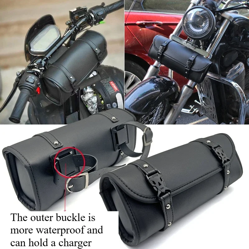 

Bolsa herramientas para horquilla lantera motocicleta, rollo manillar Universal piel sintética, resistente al agua
