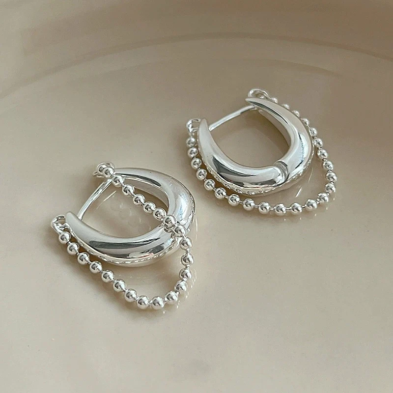 Chain Tassel Ear Buckle Niche Ins Unique Design Earrings Fashionable Personality U-shaped Long Double-layer Earring KOFSAC