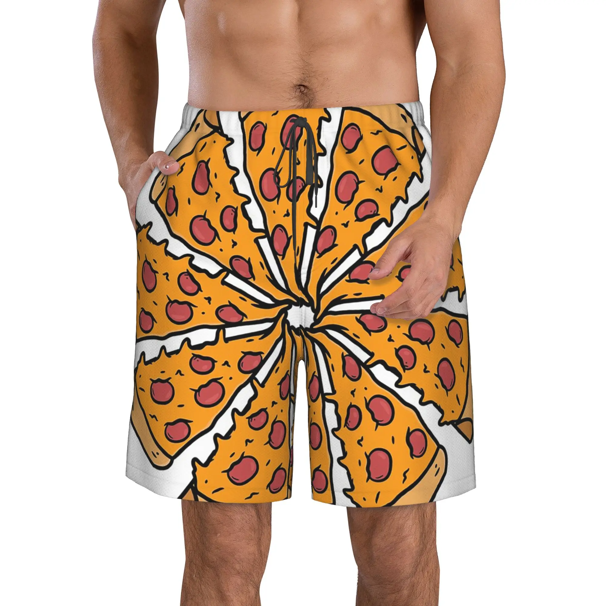 Pizza Covered in Round Meat Slices Trunks Beach Board Shorts Casual Quick Dry Swim Summer Men Pants