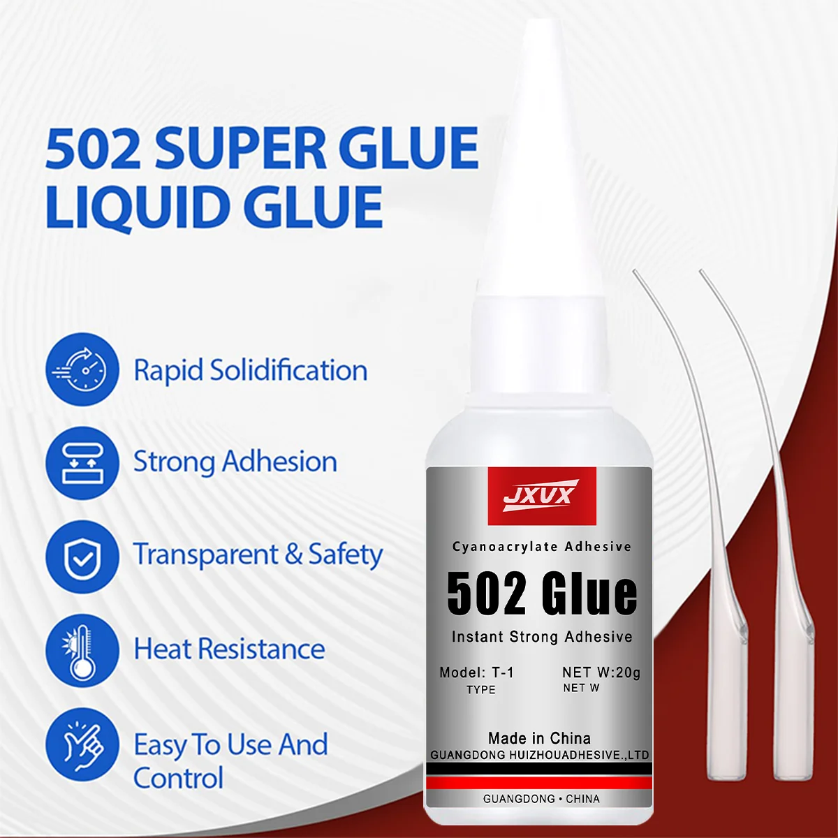 JXVX 502 Liquid Super Glue Instant Quick-drying Epoxy Resin Adhesive Leather Rubber Glass Wood Metal Fast Repair Glue Tool 20g