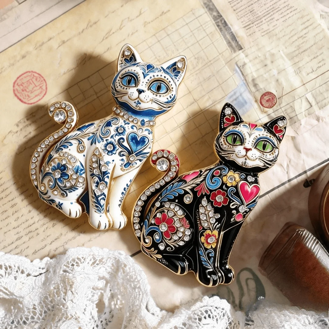 Vintage Emaille-Brosche mit Strasssteinen, Lebkuchenmann, Katze, Vogel, Apfel-Anstecker, elegantes Revers-Abzeichen, Schmuck für Mantel, Schal, Accessoires, Geschenk – Detail 3