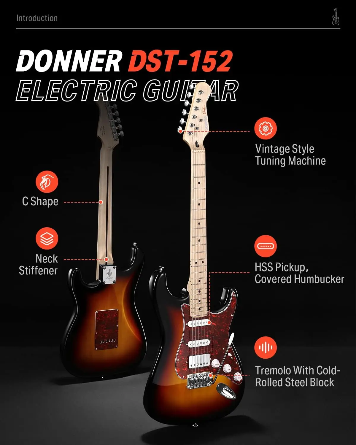 Beginner Electric Guitar Kit with Amplifier and HSS Coil-Split Pickups