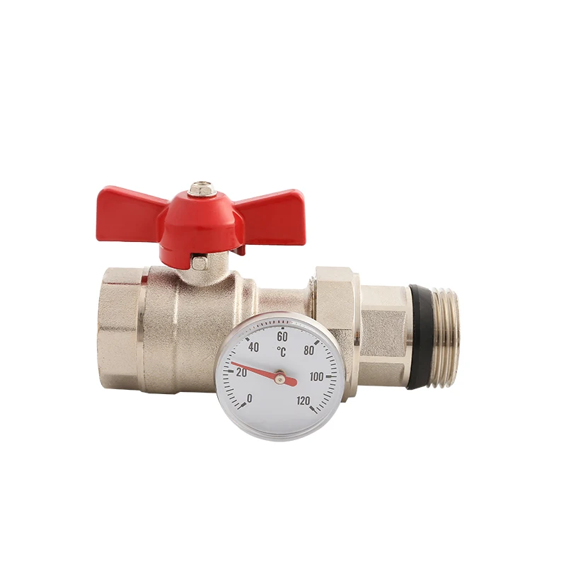 

ATV&UTVCE Certified Brass Nickel Plated Manual Water Ball Valve with Thermometer 1" Port Size for PEX Manifold (OEM)