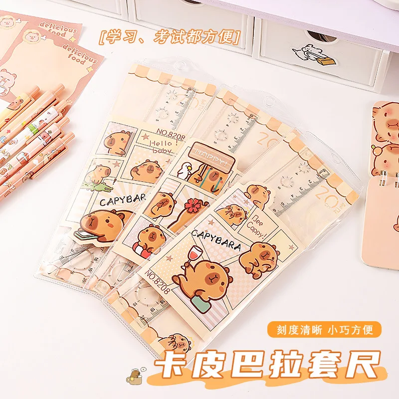 4pcs Capybara Ruler Sets Student Stationery Set Cute Ruler Triangle Protractor School Supplies Kid Gift Classroom Rewards