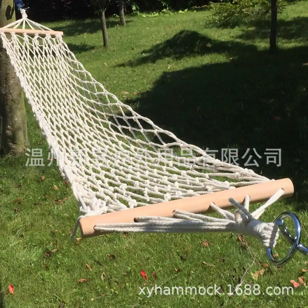

Anti-Rolling Cotton Mesh Hammock Outdoor Camping Mesh Hammock Short Pole Leisure Net Hammock