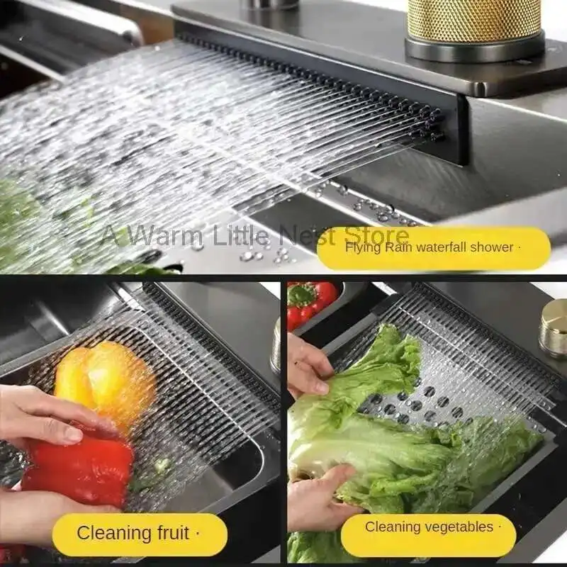 

Nordic Metal Kitchen Sinks for Bar Counter Smart Digital Display with Cup Washer Sinks Light Luxury Design Sink for Dining Room