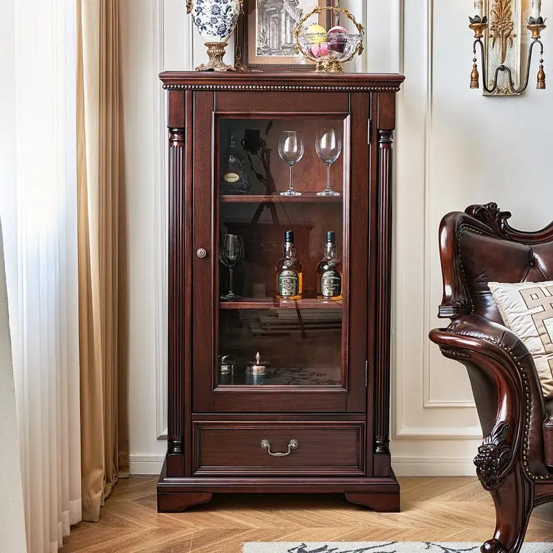 

American retro wine cabinet single door walnut living room TV cabinet locker