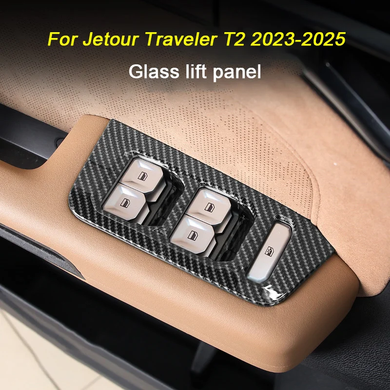 For Chery Jetour Traveler T2 DCT XWD 2023 2024 2025 ABS Carbon Fiber Grain Glass Lift Panel Window Control Frame Trim Cover