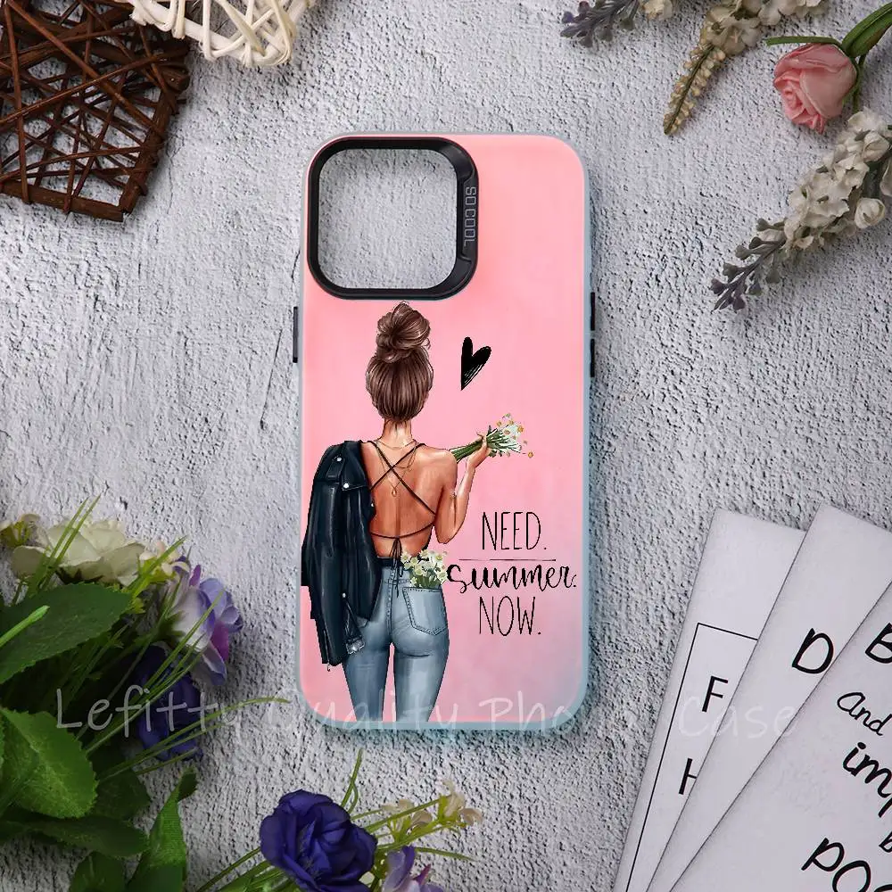 

Girl Princess Female Ins Phone Case For IPhone 17 16 15 14 13 12 11 Plus Pro Max Multicolor Aurora Laser Shockproof Funda Cover